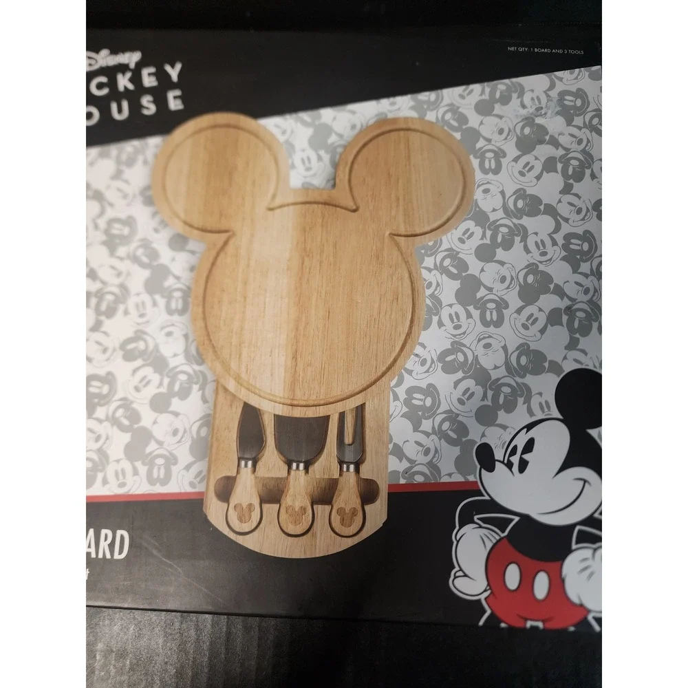 Disney Mickey Mouse Cheese Board and Tools Set Picnic Time Wooden Charcuterie